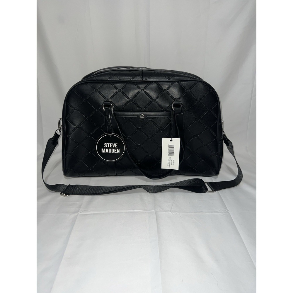 New With Tags STEVE MADDEN Black Duffle Bag Large Zip Overnight Tote